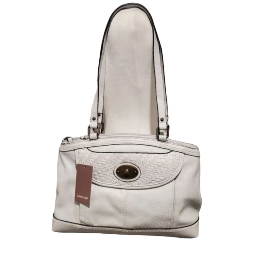 Born Concept Large Shoulder Tote Hobo Bag White Vegan Leather 3 Compartment - Picture 1 of 10